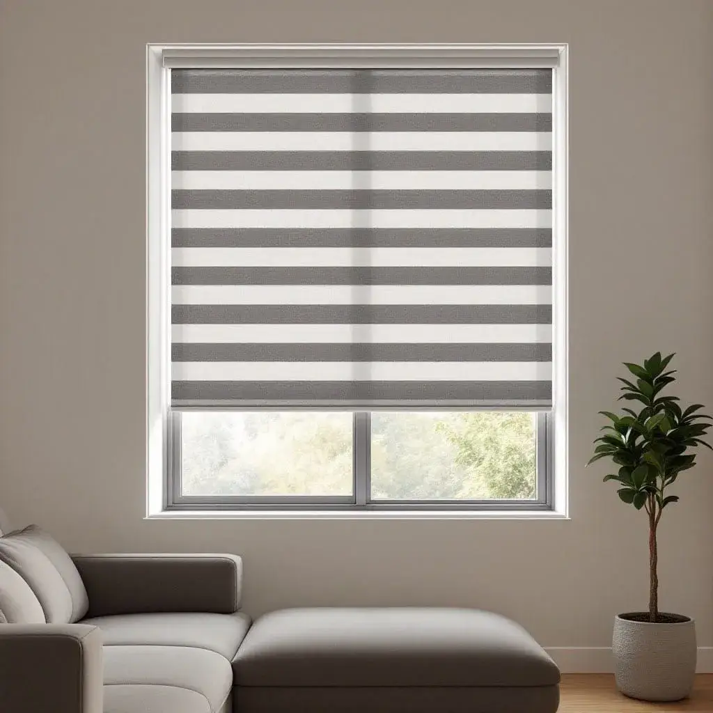 Day-night roller blinds installed in a contemporary Auckland home.