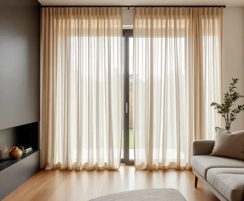 Sheer curtains filtering soft light in a New Zealand living room.