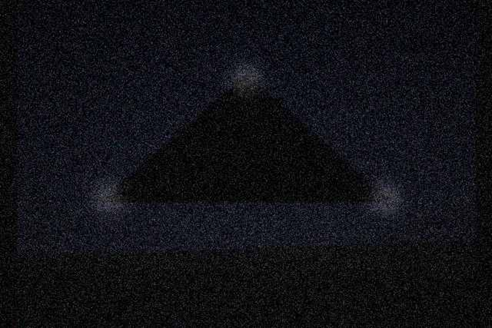 Three lights at the corners, taken through the windscreen
