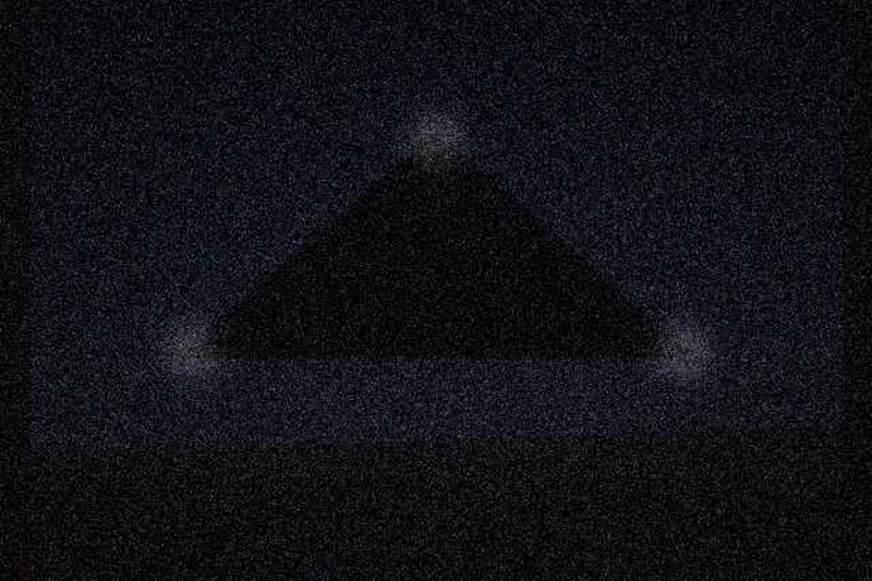 Three lights at the corners, taken through the windscreen