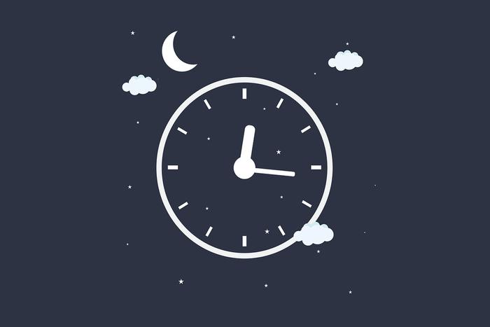 Besser einschlafen: Mond, Uhr, Sterne.