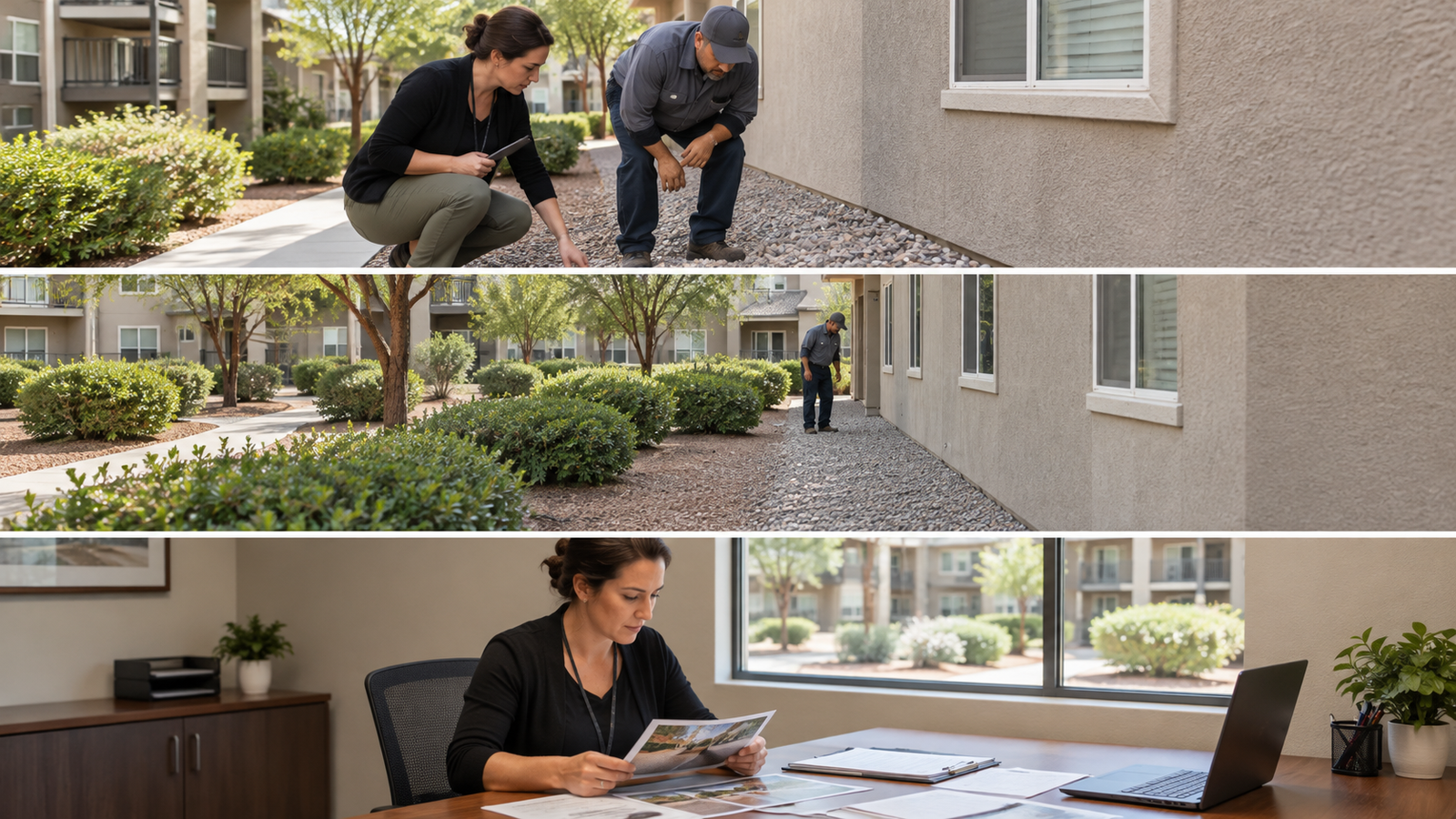 Property manager and maintenance manager reviewing their fire mitigation process.