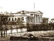 Black and white 19th-century photograph of the Viceroy’s Palace on Golovin Avenue in Tiflis, showing a neoclassical building with a columned portico overlooking the river.