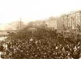 Large funeral procession with a dense crowd filling a city street in Tiflis, photographed by Sergei Margulov, 1895.