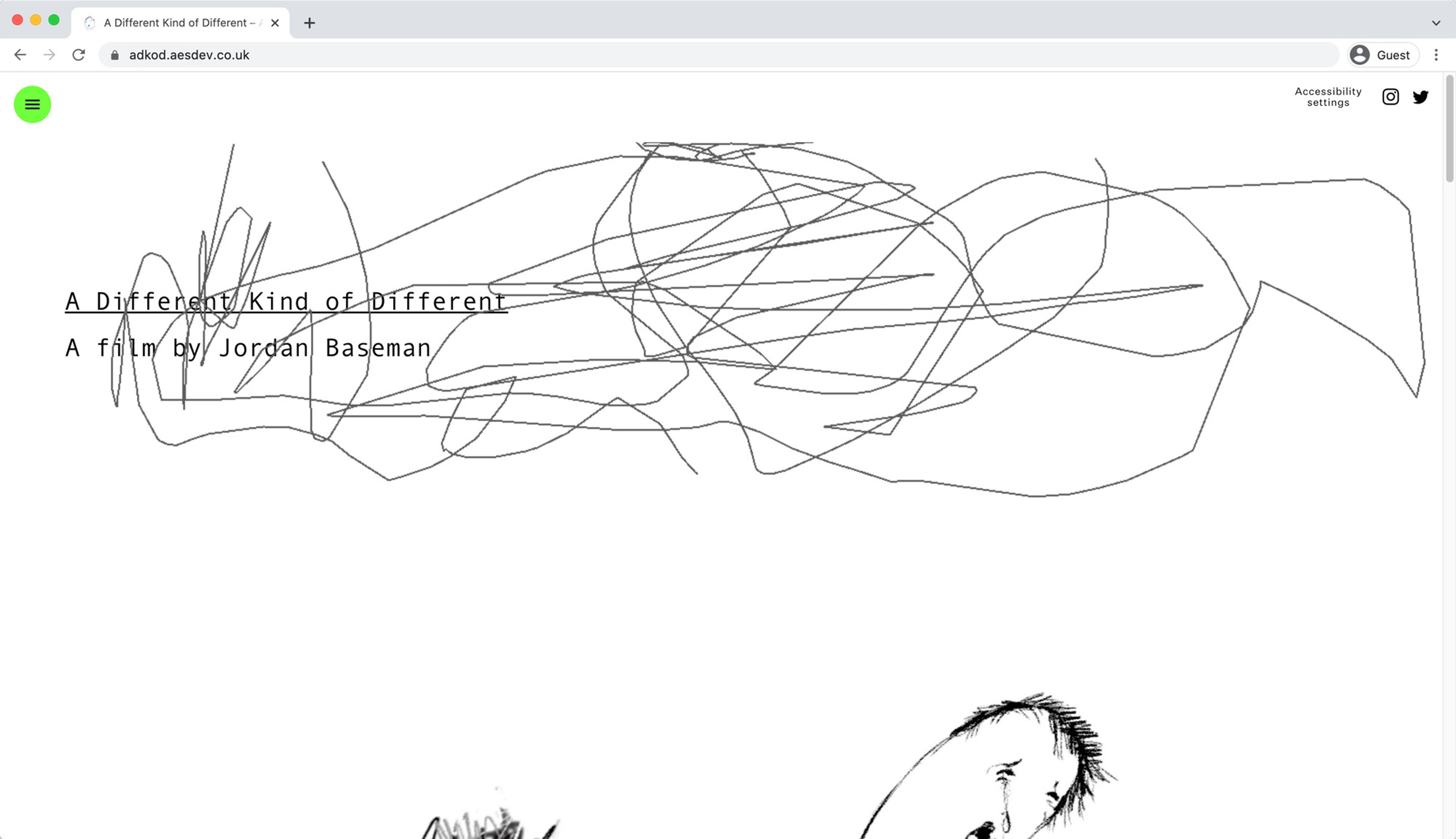The holding page for A Different Kind of Different included a canvas element where users could scribble with their mouse movements