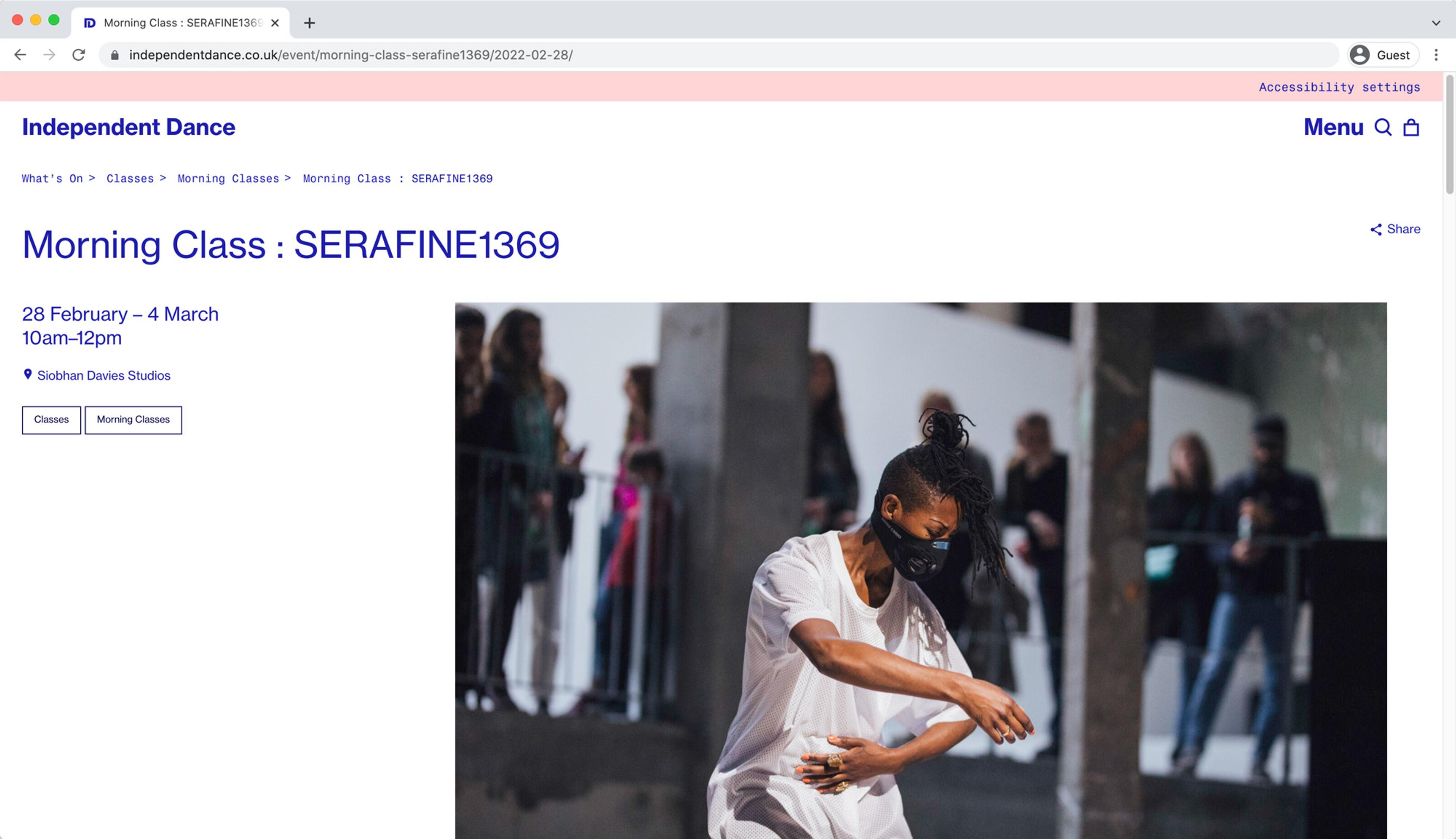 Screengrab of Independent Dance event page