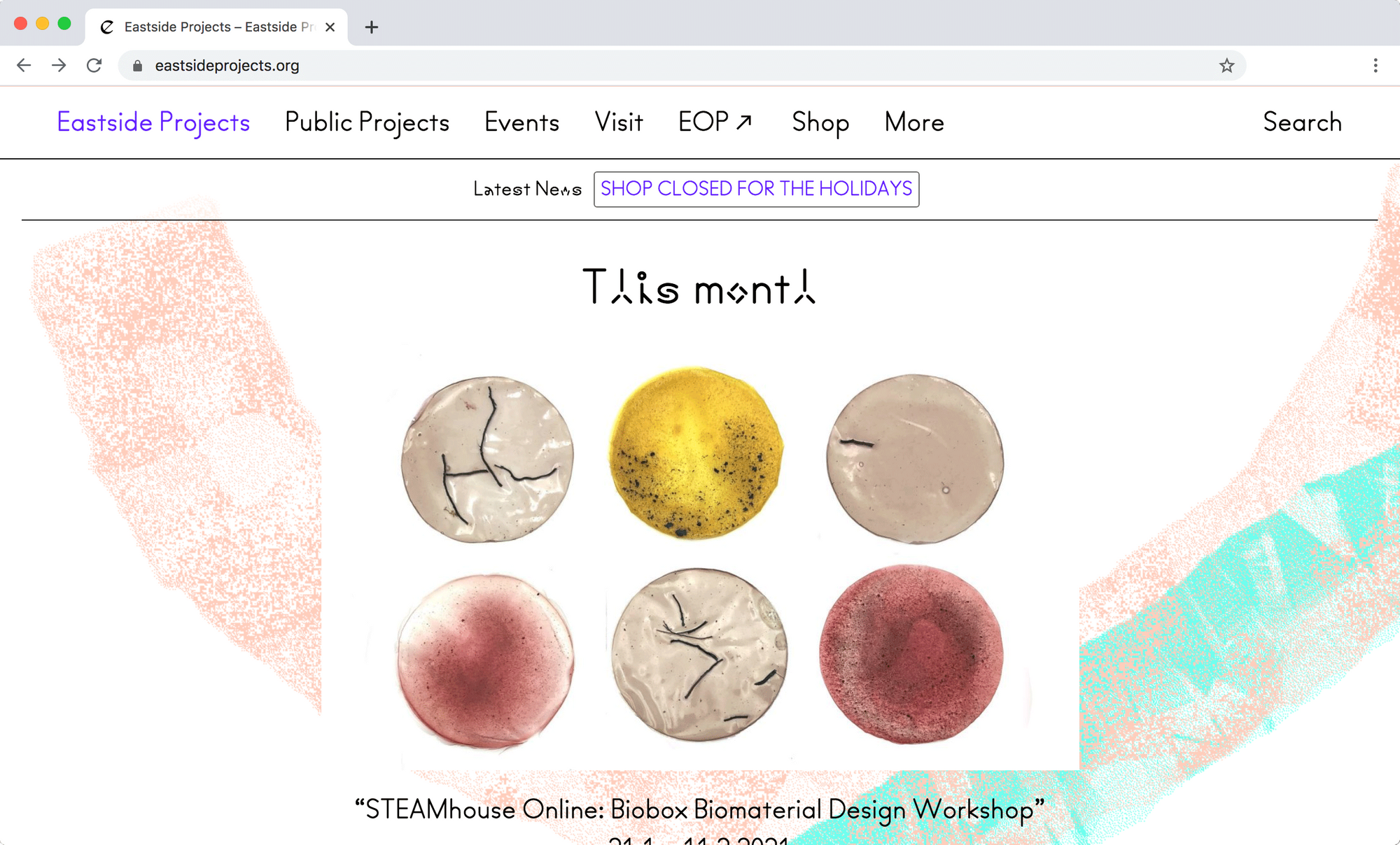 Screen grab of Eastside Projects website.