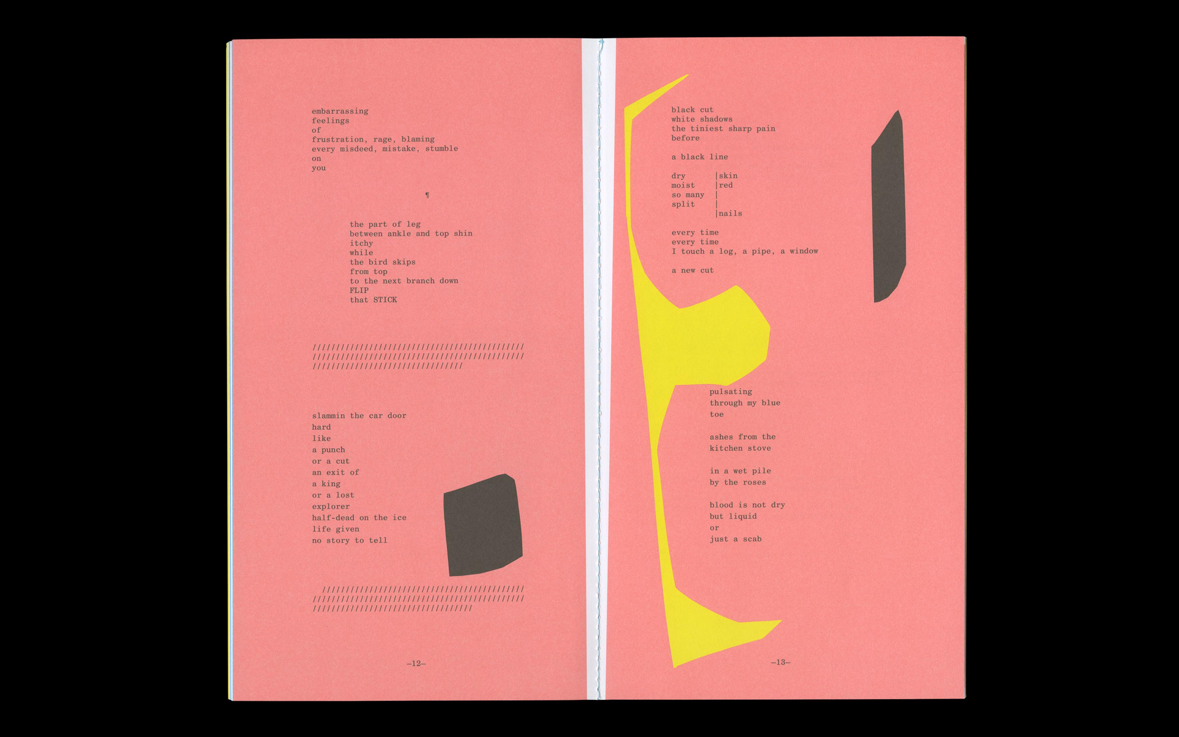 Scan of centre spread of 'The Toe, The Horse, The Sister' by Maria Zahle, showing singer sewn binding 