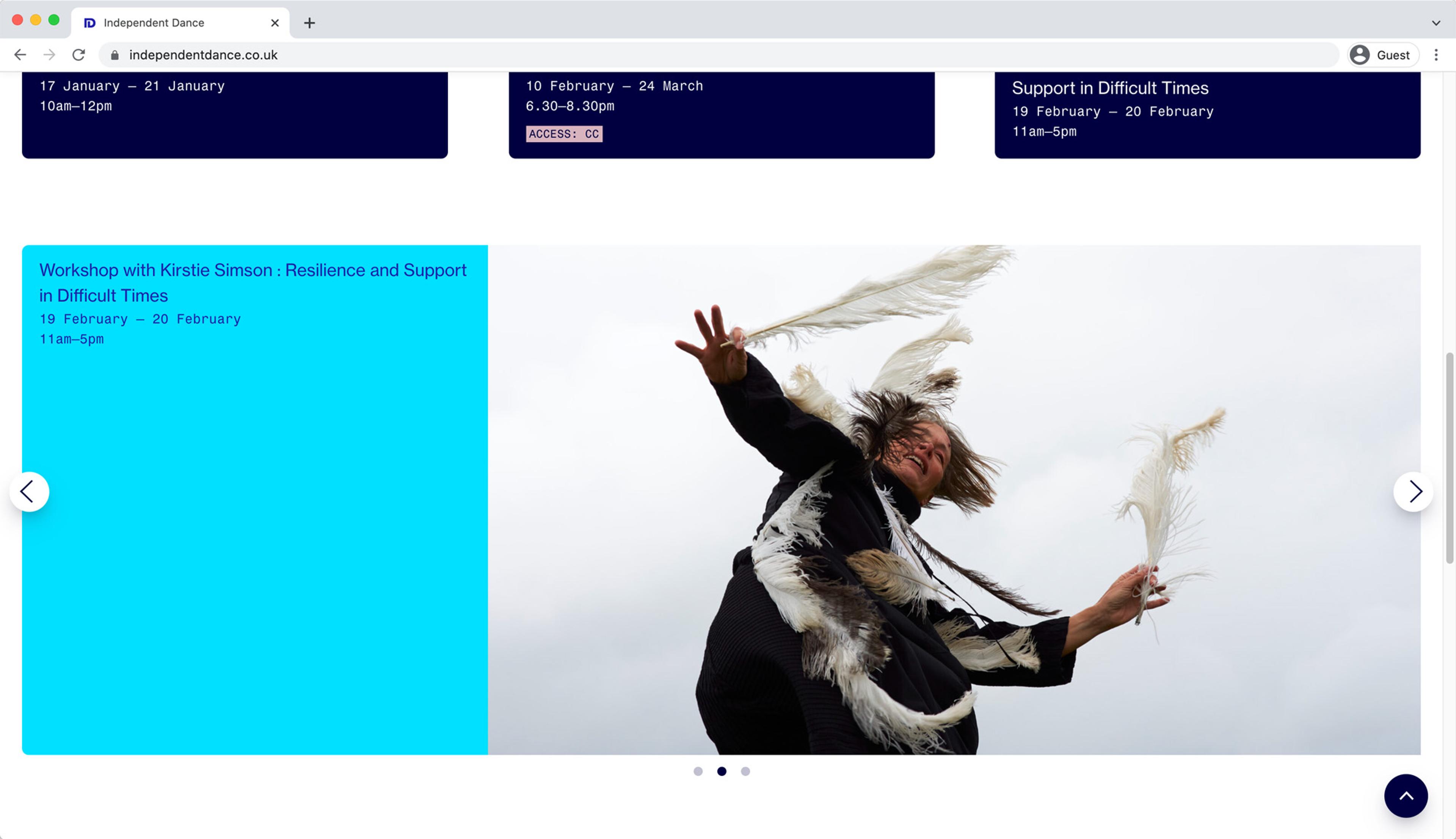 Screengrab of Independent Dance homepage