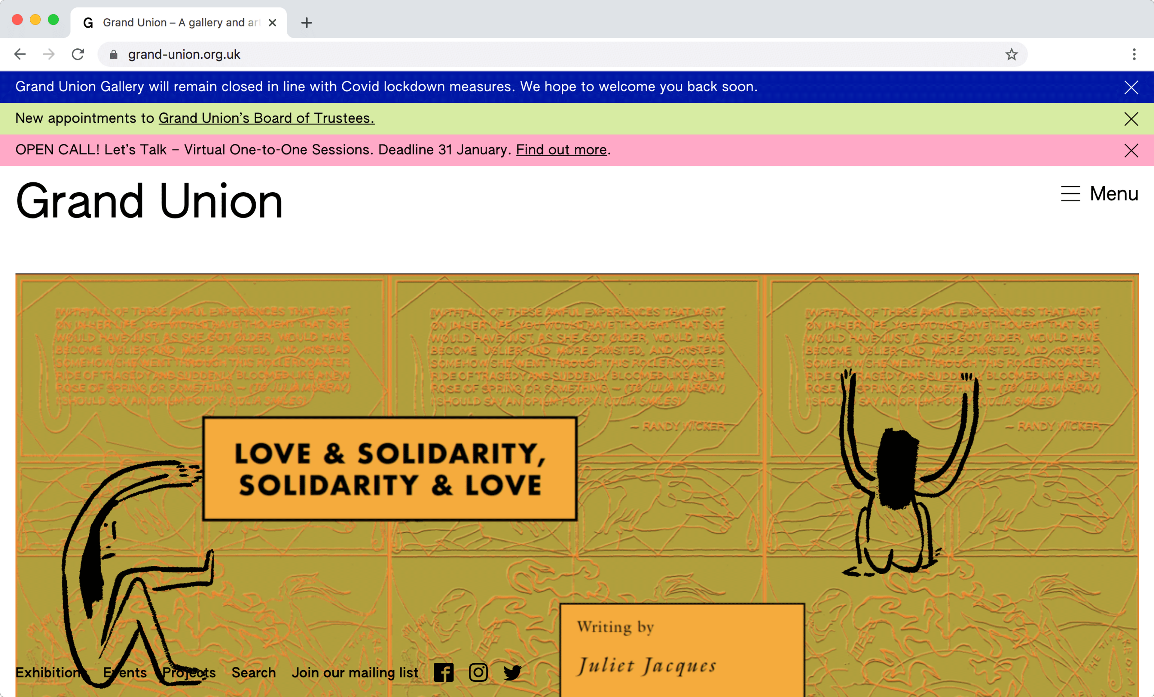 Screen grab of Grand Union website