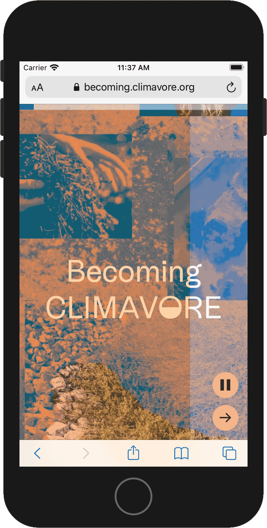 Screenshot of the Becoming Climavore app for Cooking Sections’ Turner Prize exhibition