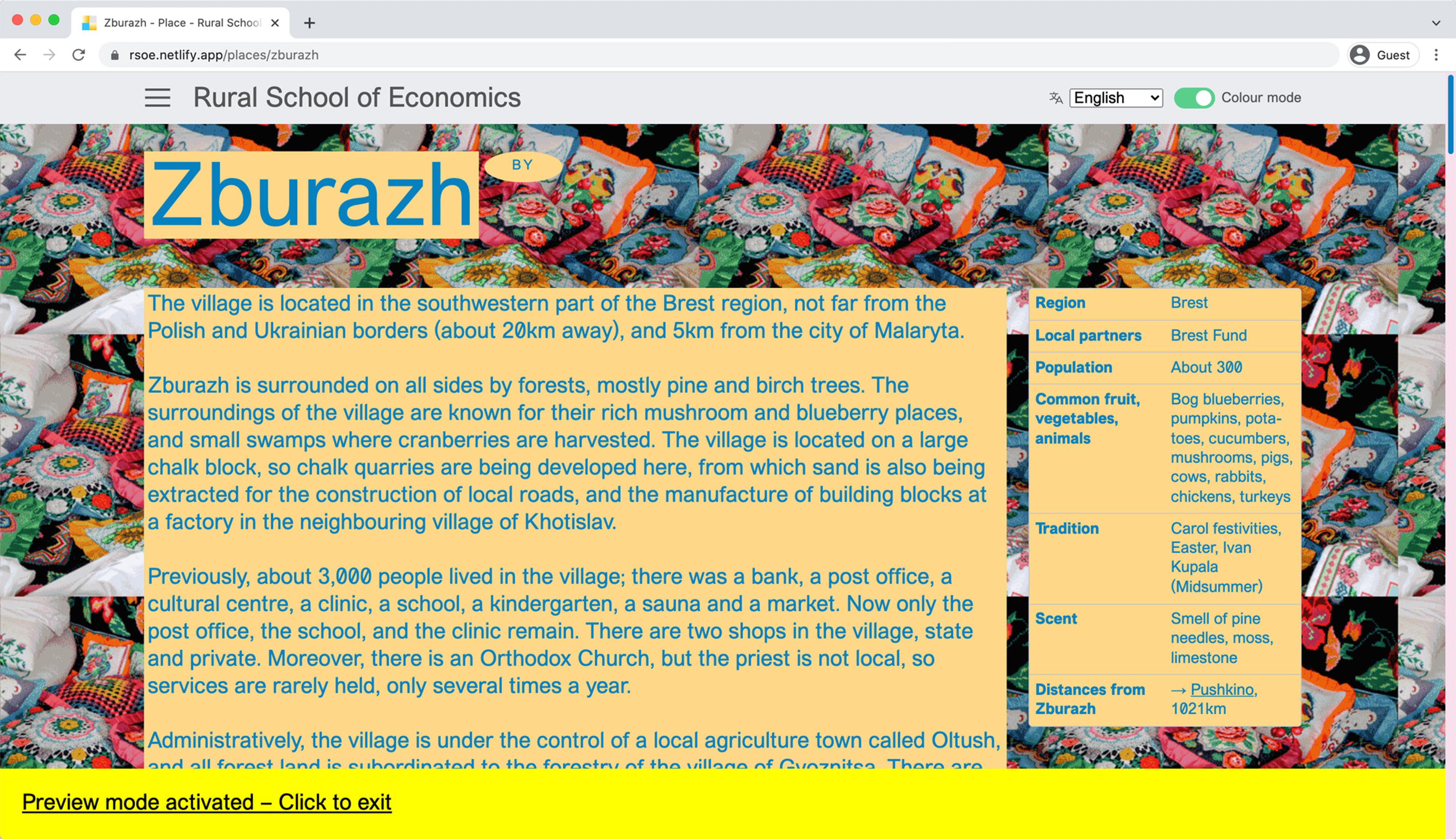 A screenshot of the Rural School of Economics website