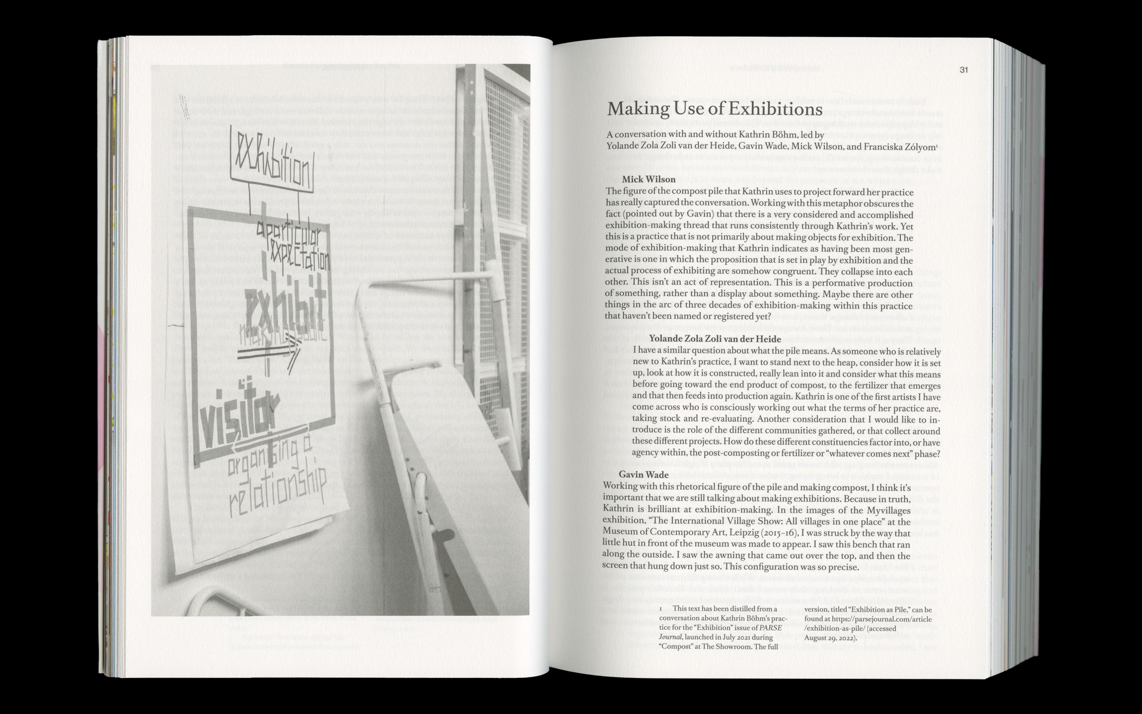 Scan of internal spread of Art on the Scale of Life by Kathrin Böhm showing treatment of essay title page