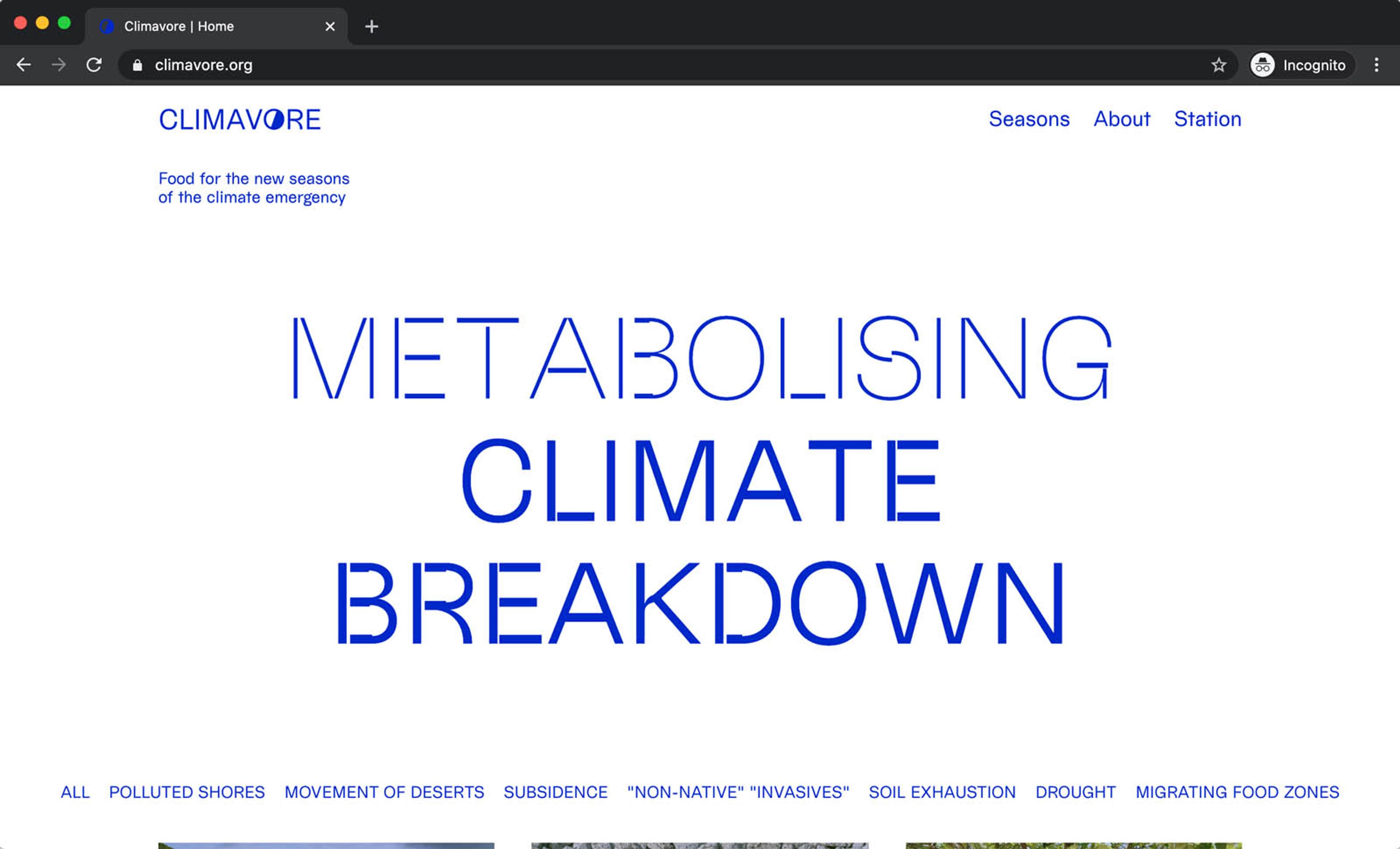 Screen grab of Climavore website