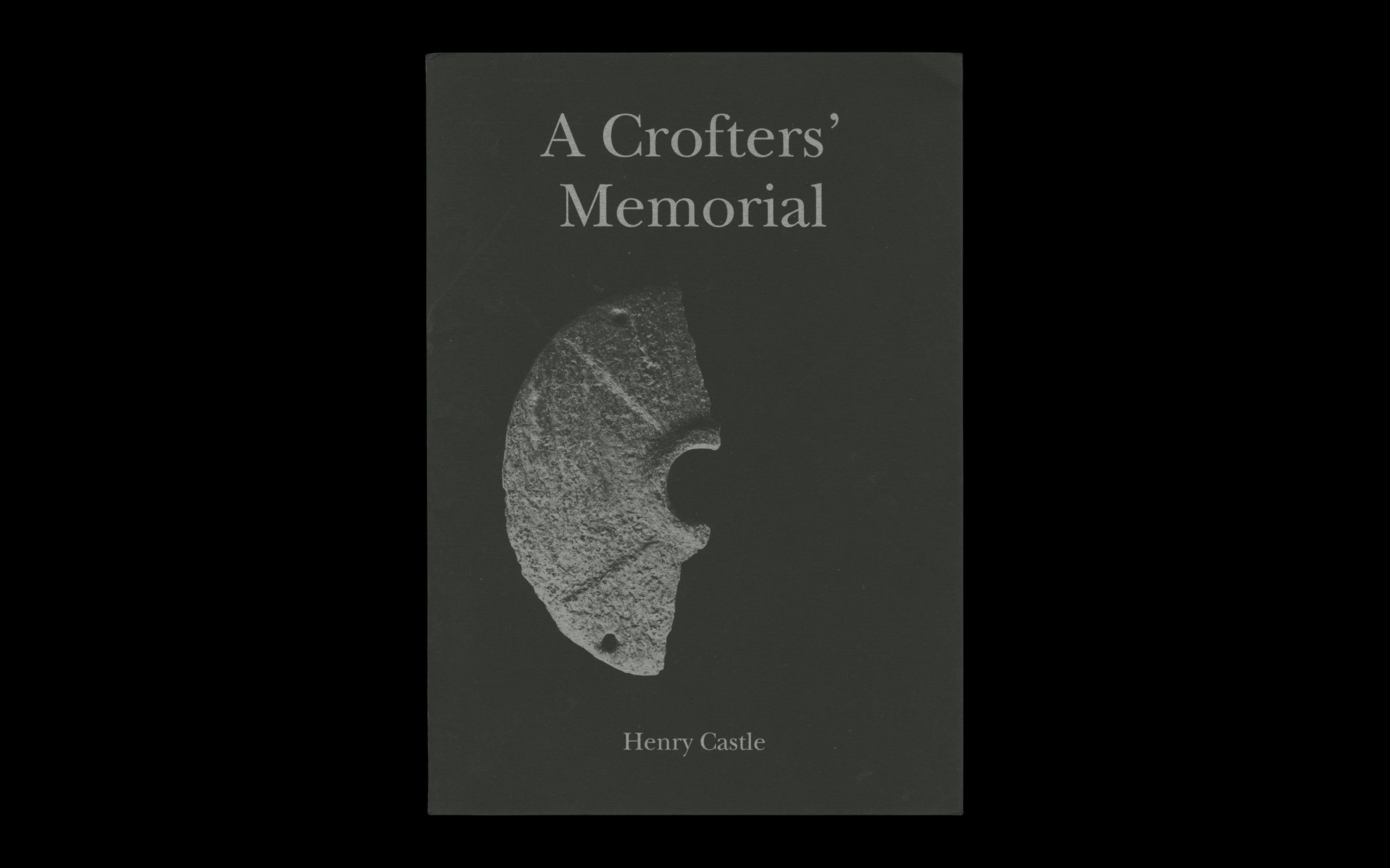 Scan of cover of Henry Castle, A Crofter's Memorial. Brochure with silver ink printed on black cover stock.
