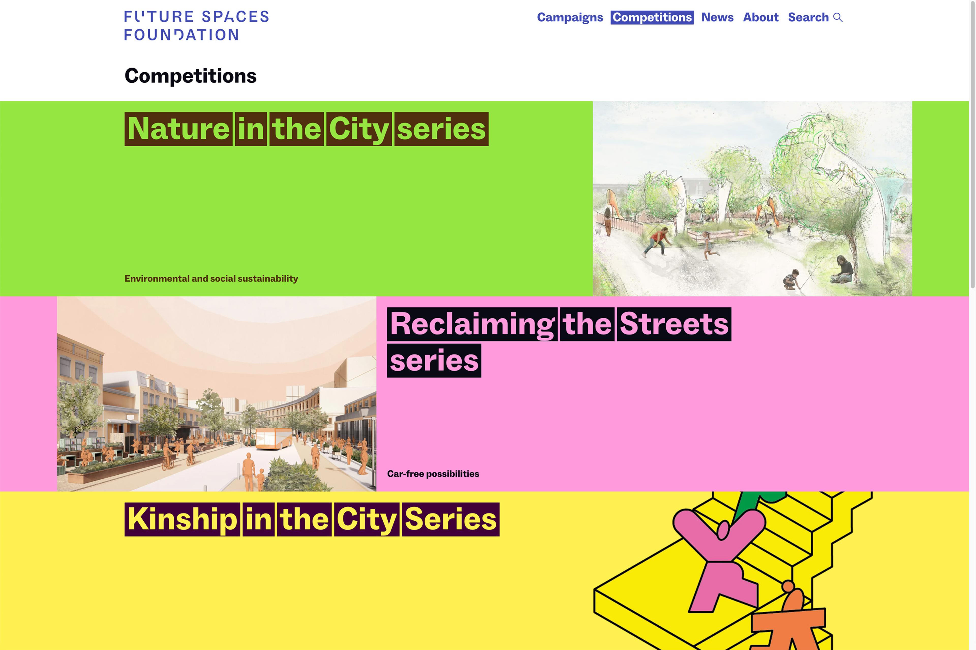 A screengrab of the Future Spaces Foundation website competitions page