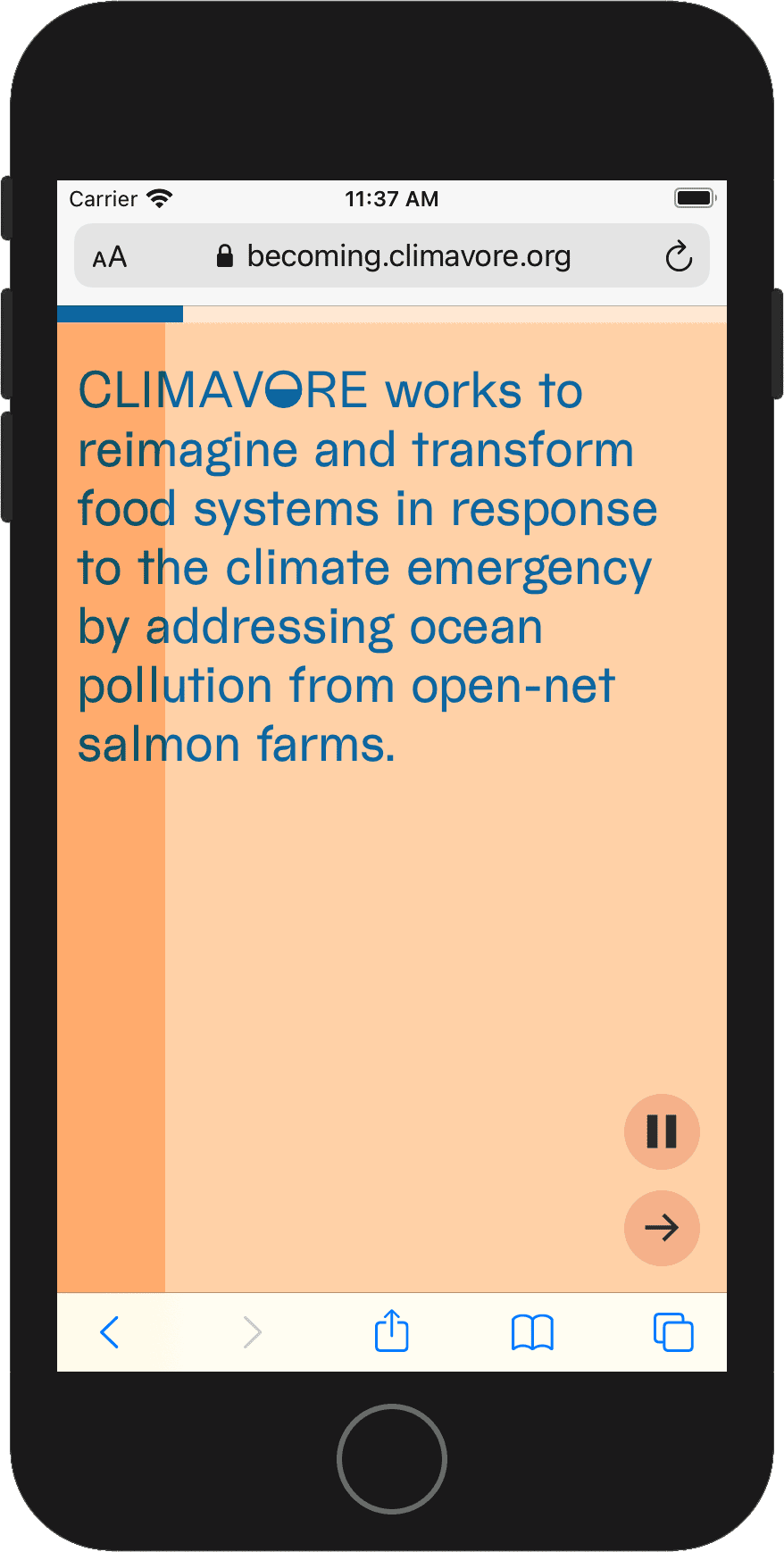 Screenshot of the Becoming Climavore app for Cooking Sections’ Turner Prize exhibition
