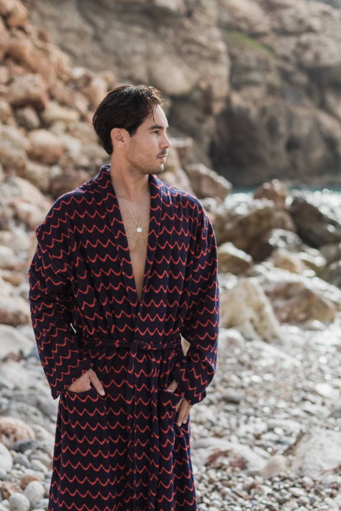 Secondary product image for "Bathrobe Tie Wave Navy Red Unisex"