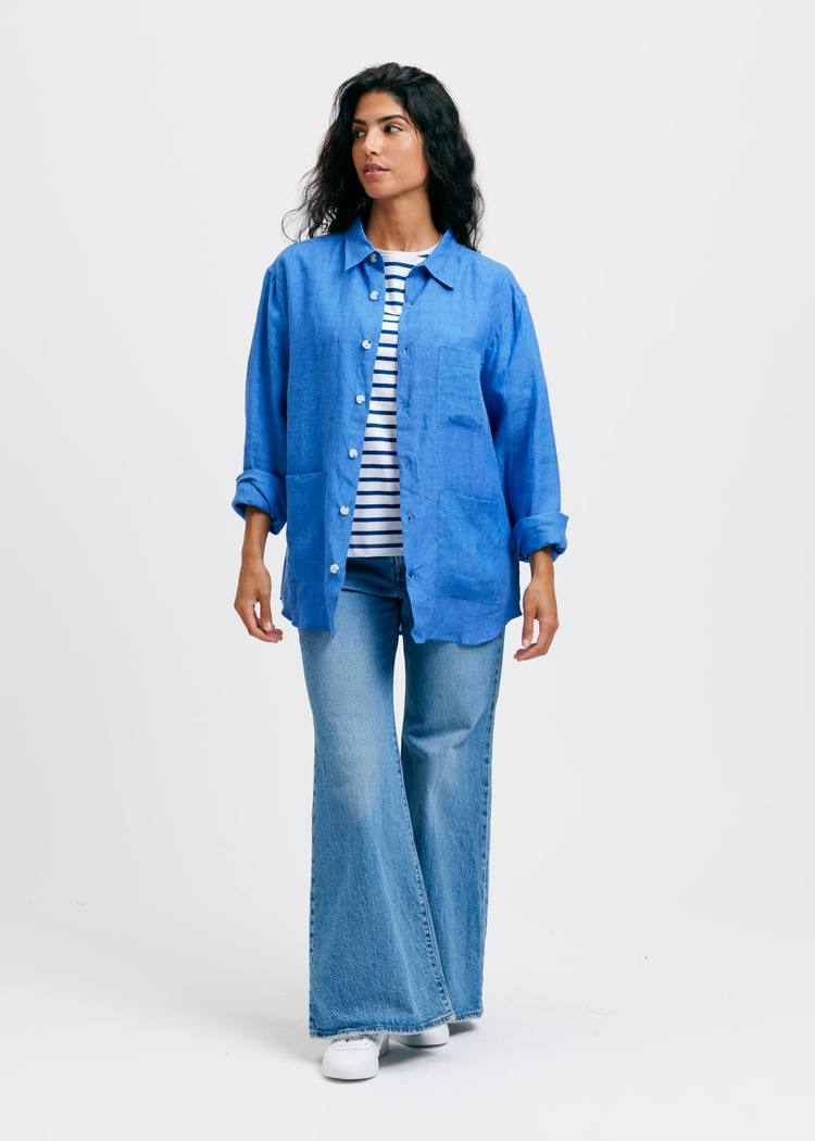 Secondary product image for "Three Pocket Overshirt Linne Blåblå"