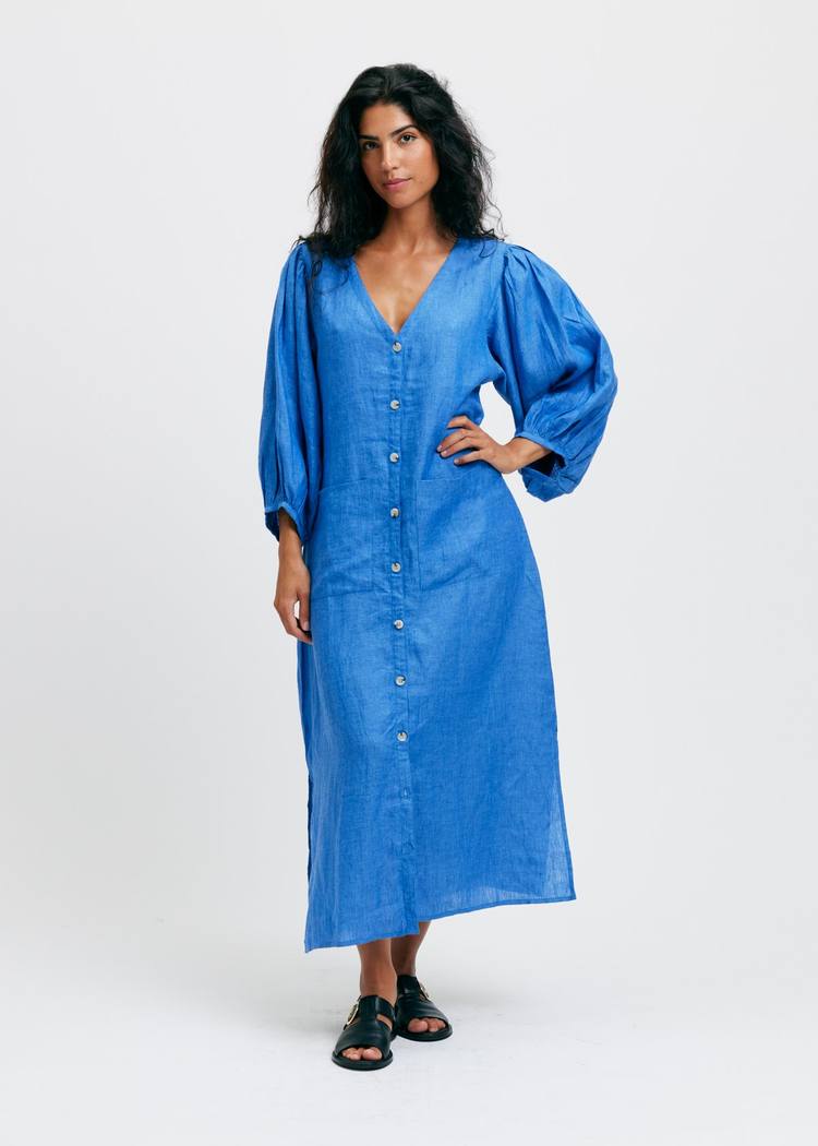 Secondary product image for "Casandra Klänning Linen  Blåblå"