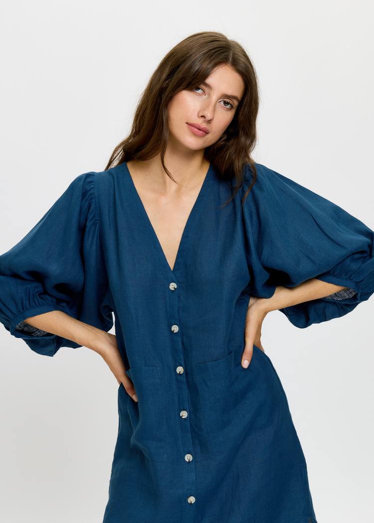 Secondary product image for "Casandra Klänning Linen Navy"