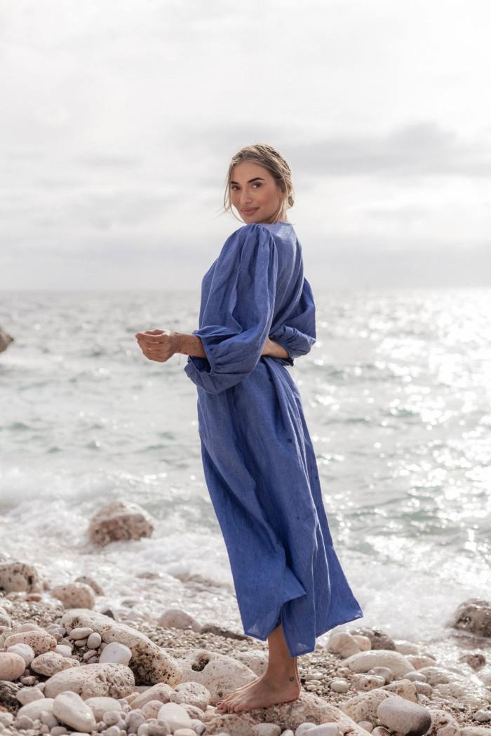 Secondary product image for "Casandra Klänning Linen  Blåblå"