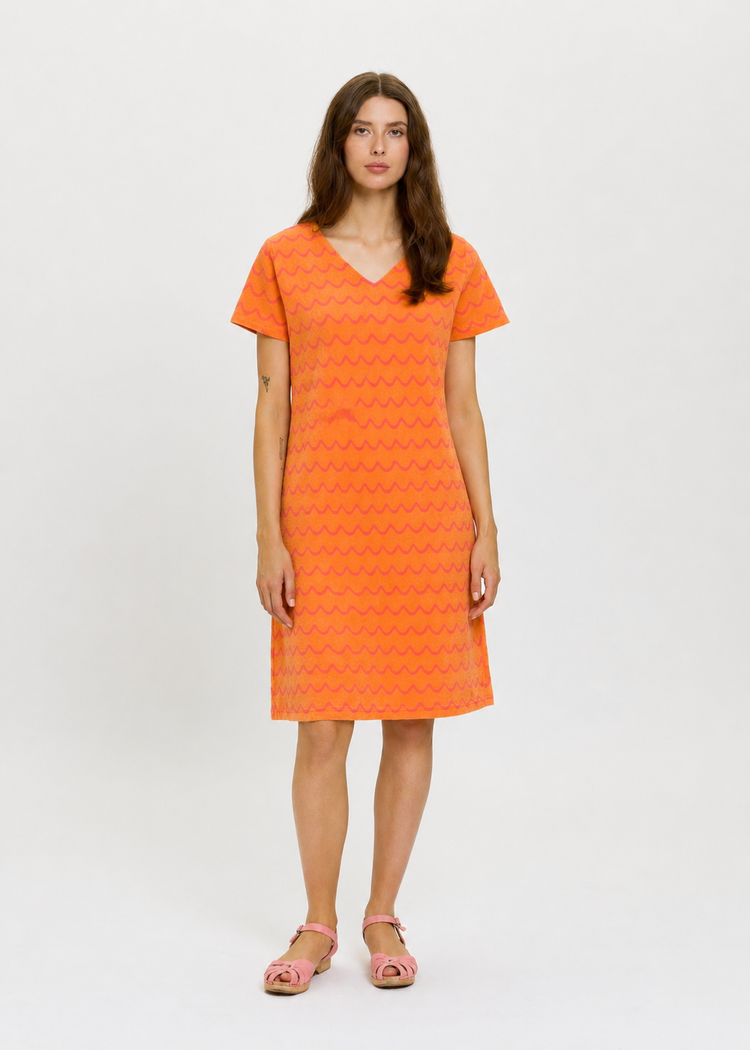 Secondary product image for "Hilda Frottéklänning Orange/Rosa Våg"