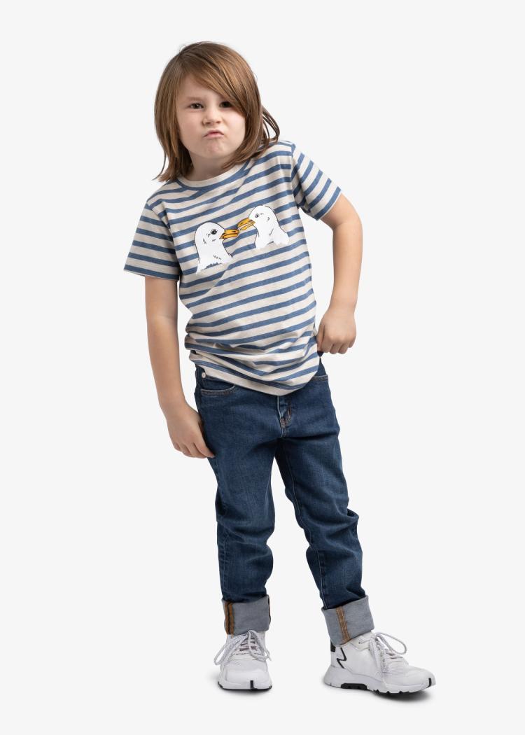Secondary product image for "T-shirt Barn Rand Blå & Sand"
