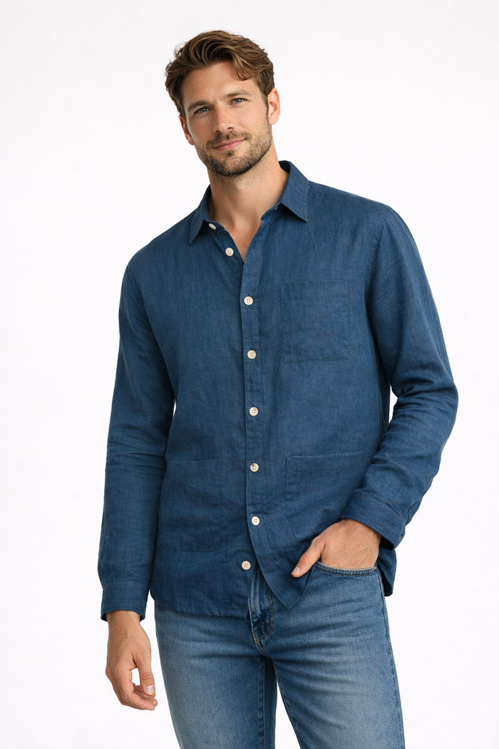 Secondary product image for "Three Pocket Linneskjorta Marinblå Unisex"