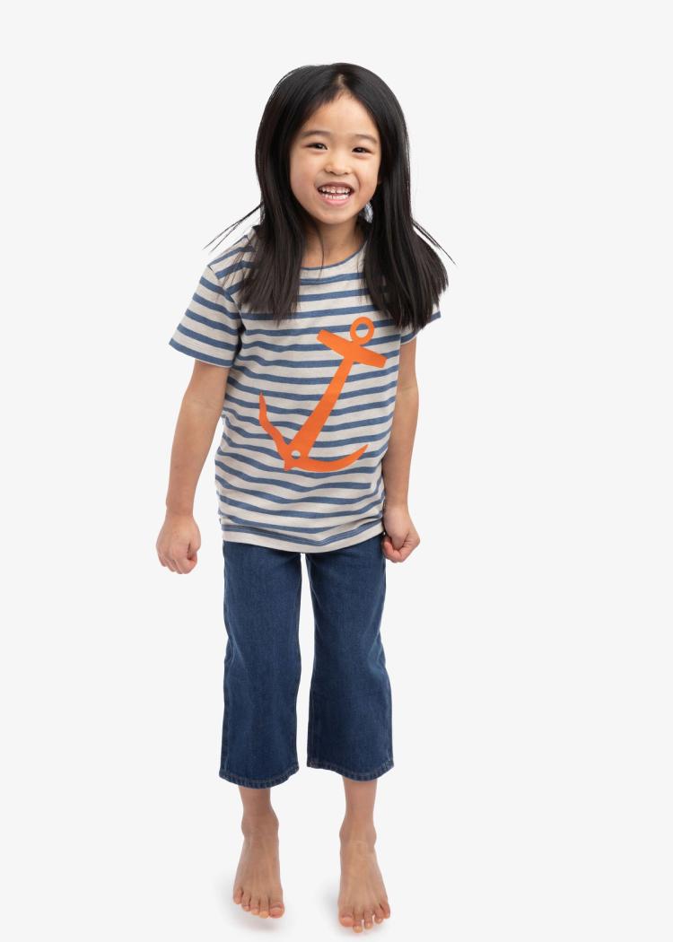 Secondary product image for "T-shirt Ankare Rand Blå & Sand"