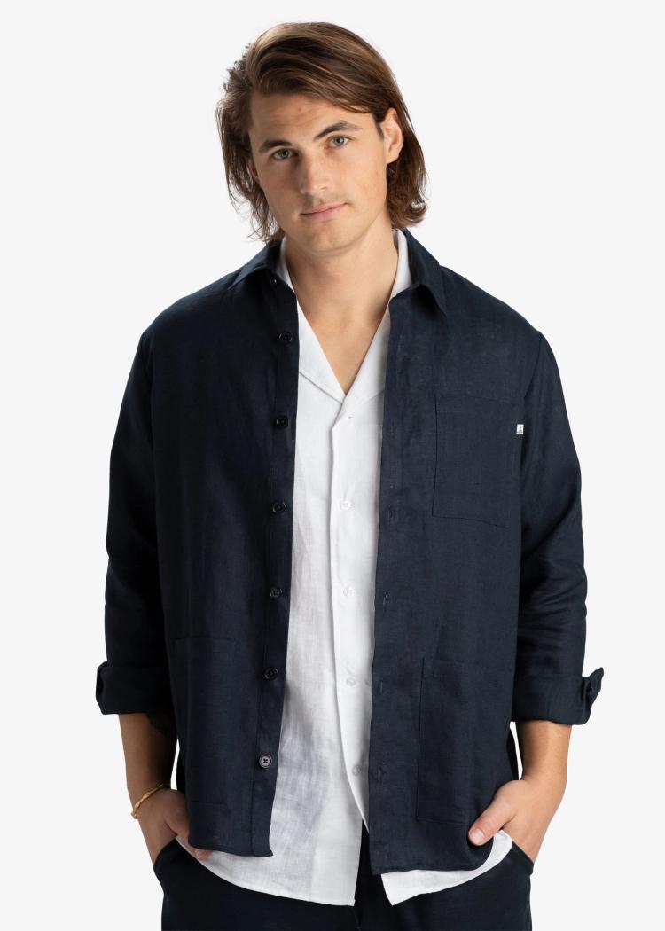 Secondary product image for "Three Pocket Linneskjorta Marinblå"