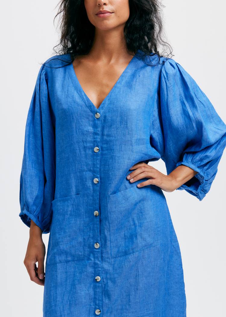 Secondary product image for "Casandra Klänning Linen Blåblå"