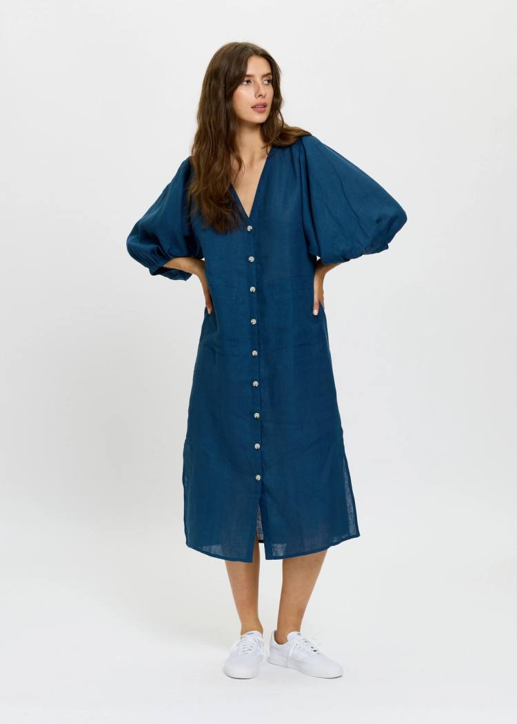 Secondary product image for "Casandra Klänning Linen Navy"