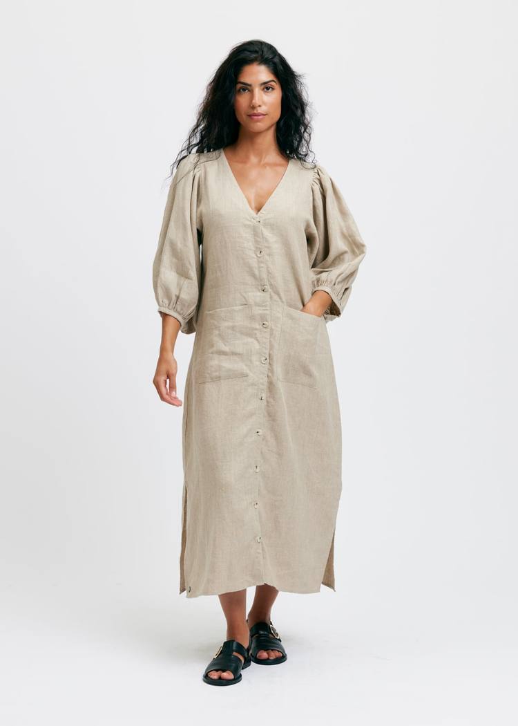 Secondary product image for "Casandra Klänning Linen Natur"