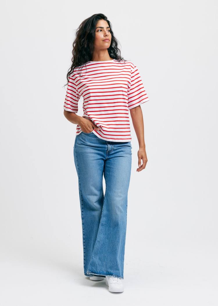 Secondary product image for "Tuva T-Shirt Stripe White Red"