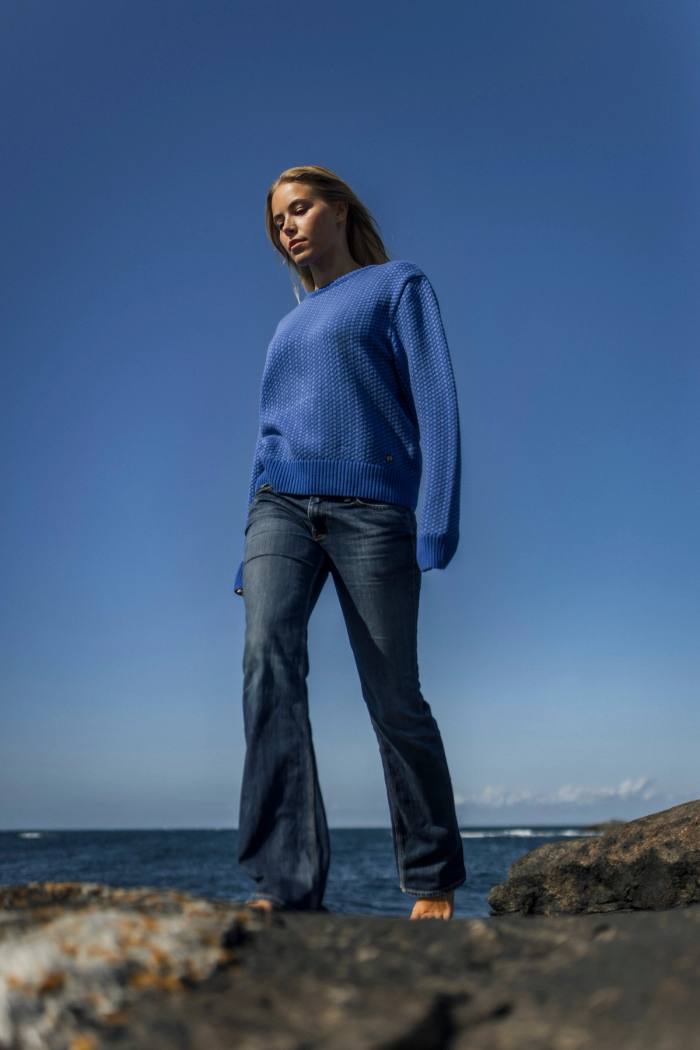 Secondary product image for "Olga Stickad Blå Bomull"