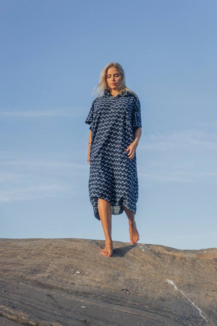 Secondary product image for "Frottéponcho Våg Navy Ljusblå"