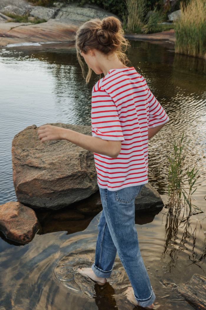 Secondary product image for "Tuva T-Shirt Stripe White Red"