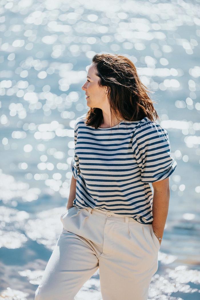 Secondary product image for "Molly Puff Blouse Stripe Blue Sand"