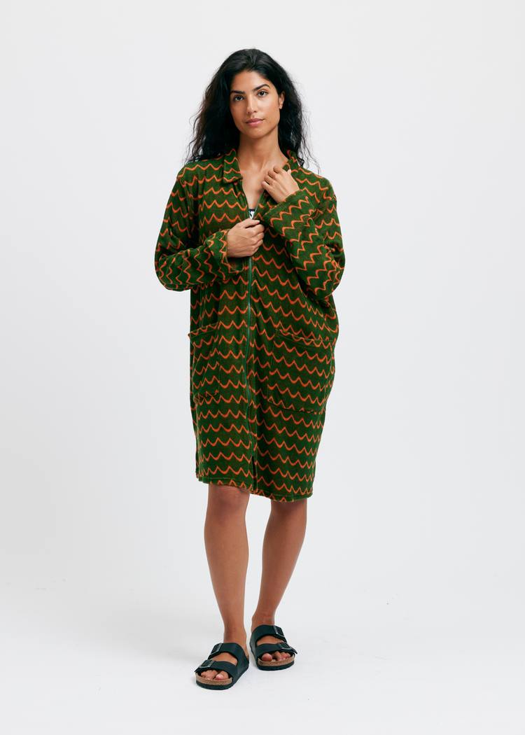 Secondary product image for "Bathrobe Archipelago Zipper Wave Green Orange"