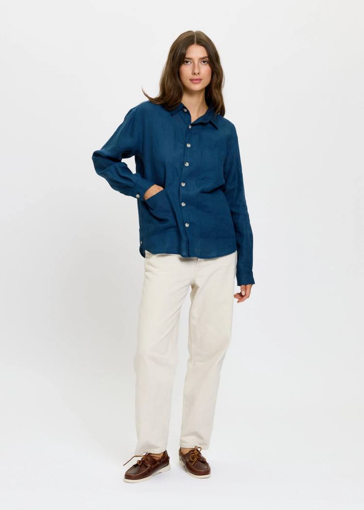 Secondary product image for "Three Pocket Shirt Linen Navy"