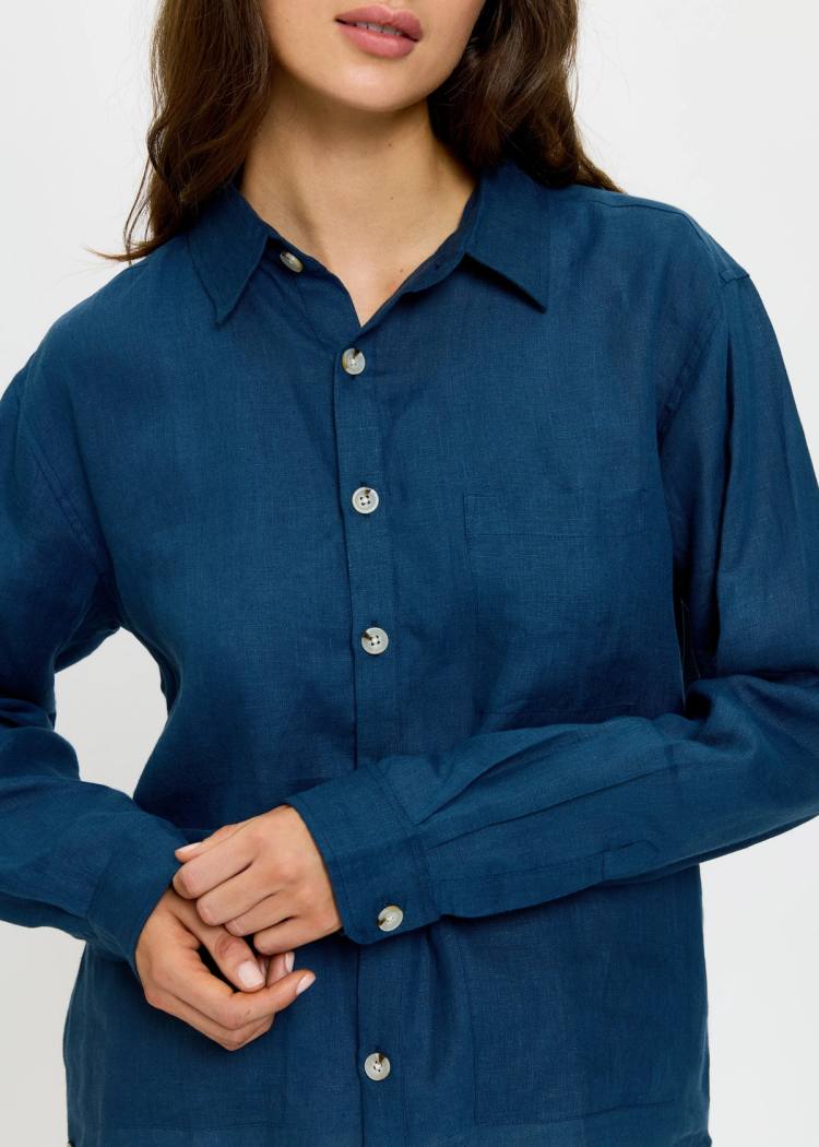 Secondary product image for "Three Pocket Shirt Linen Navy"