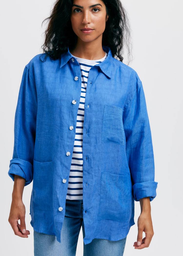 Secondary product image for "Three Pocket Overshirt Linne Blåblå"