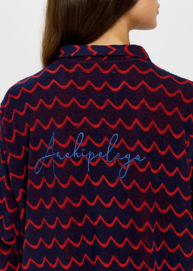 Secondary product image for "Bathrobe Archipelago Wave Navy Red"