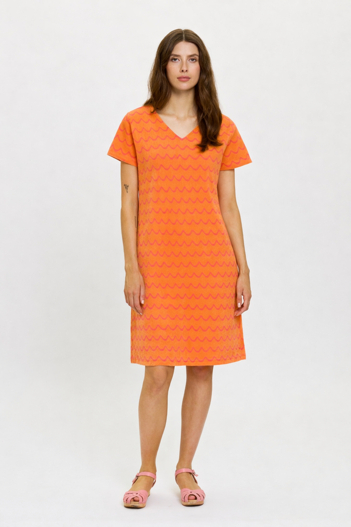 Secondary product image for "Hilda Frottéklänning Orange/Rosa Våg"