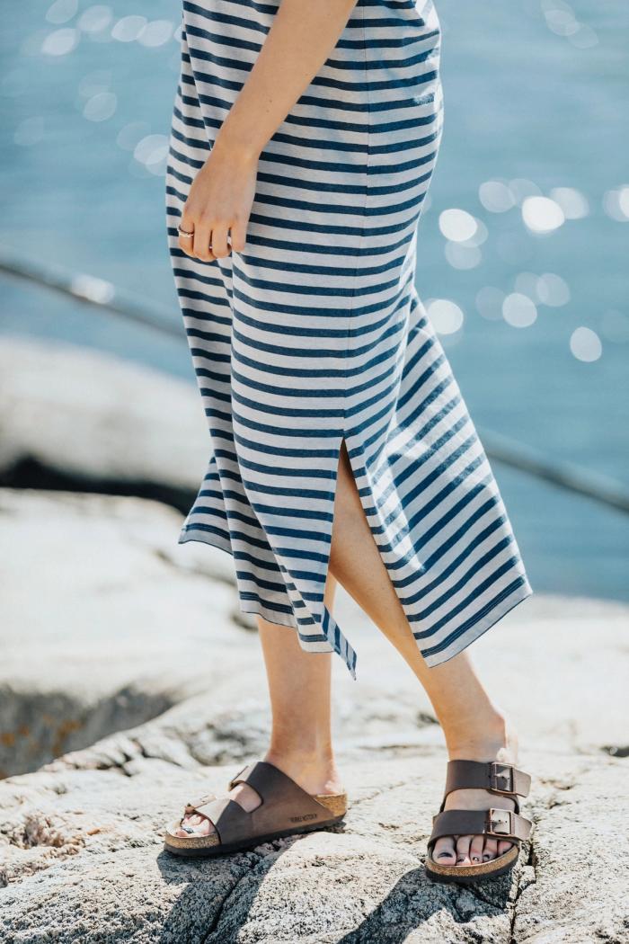 Secondary product image for "Paulette Dress Stripe Blue Sand"