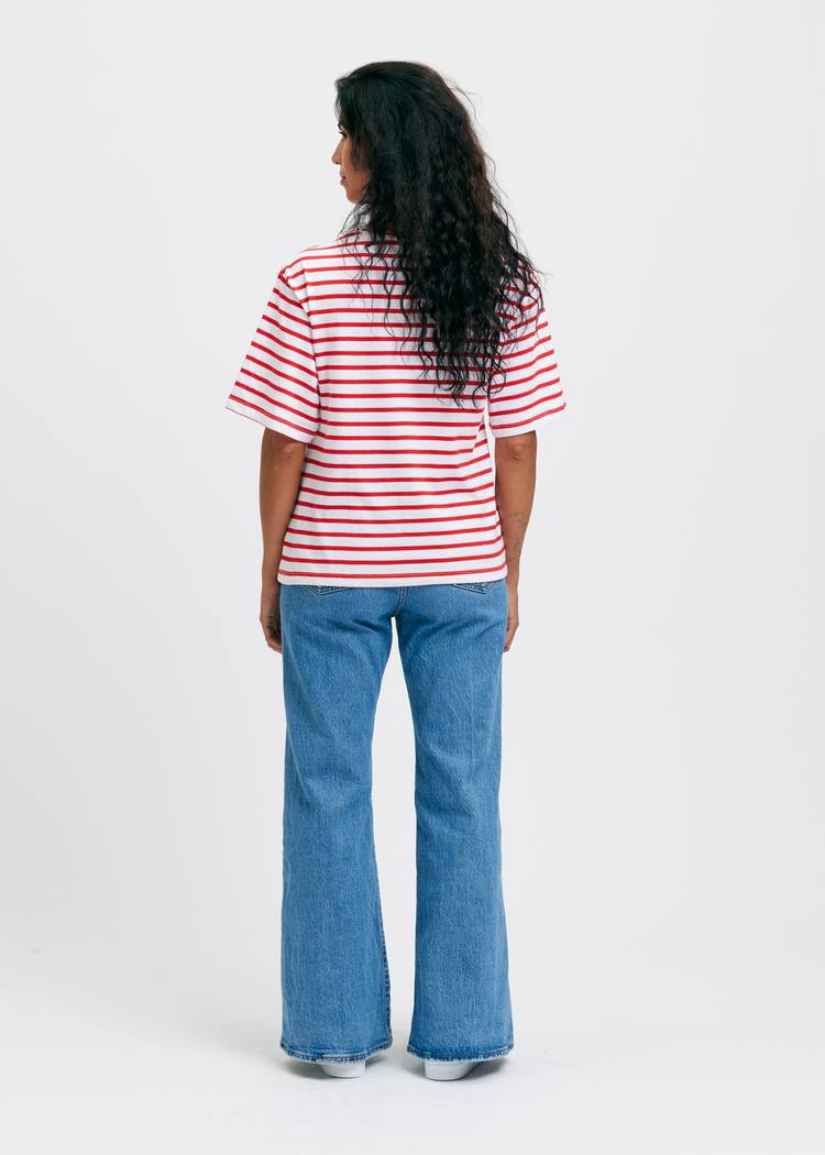 Secondary product image for "Tuva T-Shirt Rand Vit Röd"