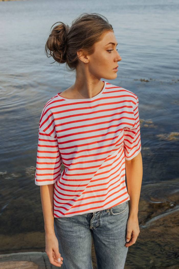 Secondary product image for "Tuva T-Shirt Stripe White Red"