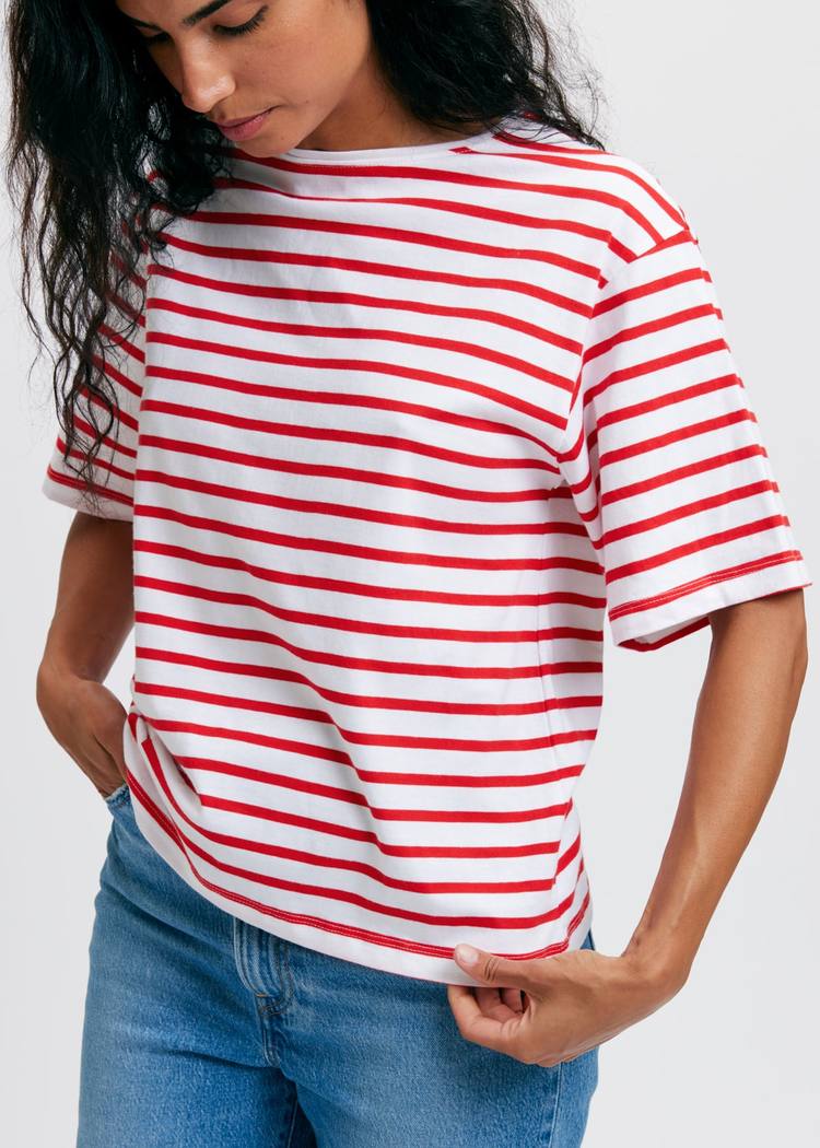 Secondary product image for "Tuva T-Shirt Stripe White Red"