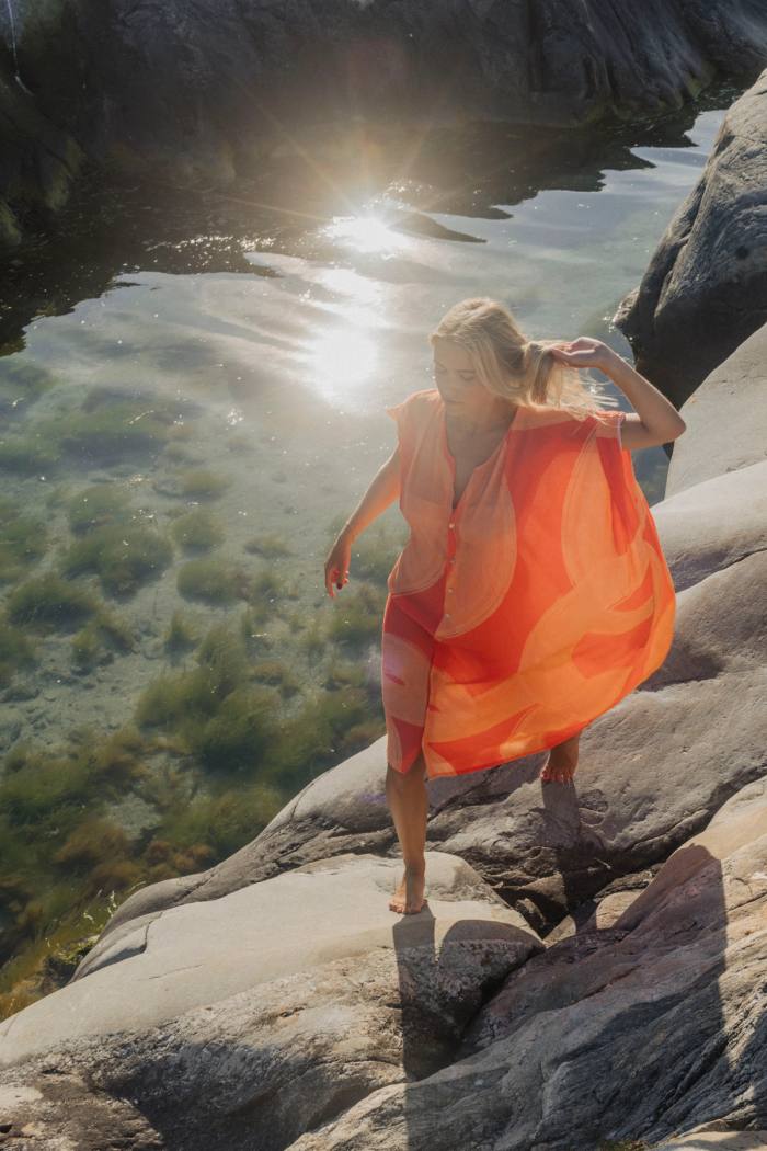 Secondary product image for "Leya Kaftan Ocean Line Peach"